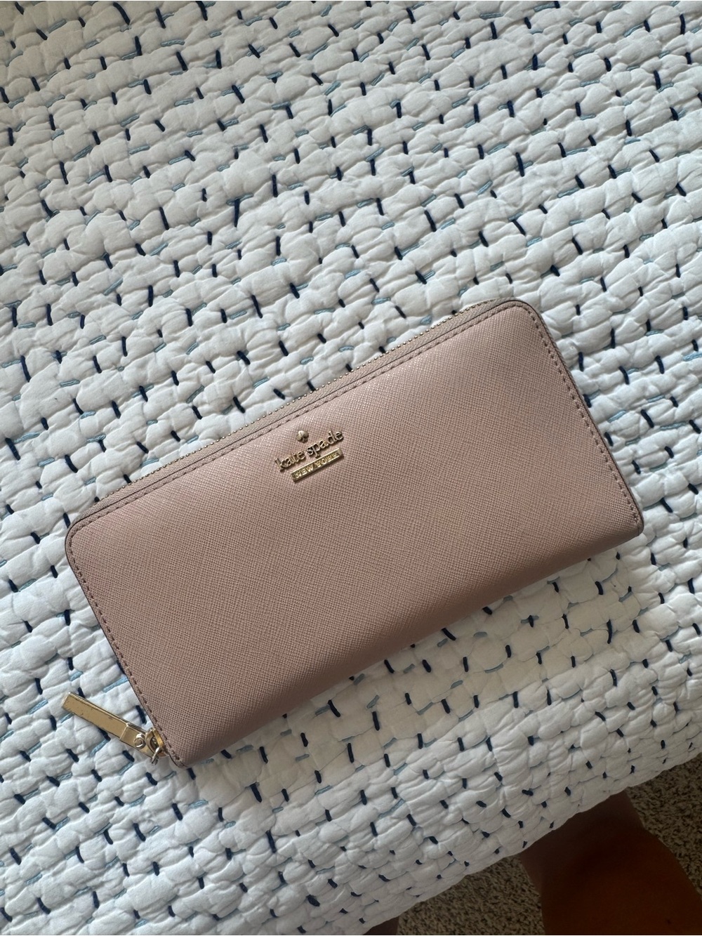 kate spade blush pink zip-around saffiano wallet
